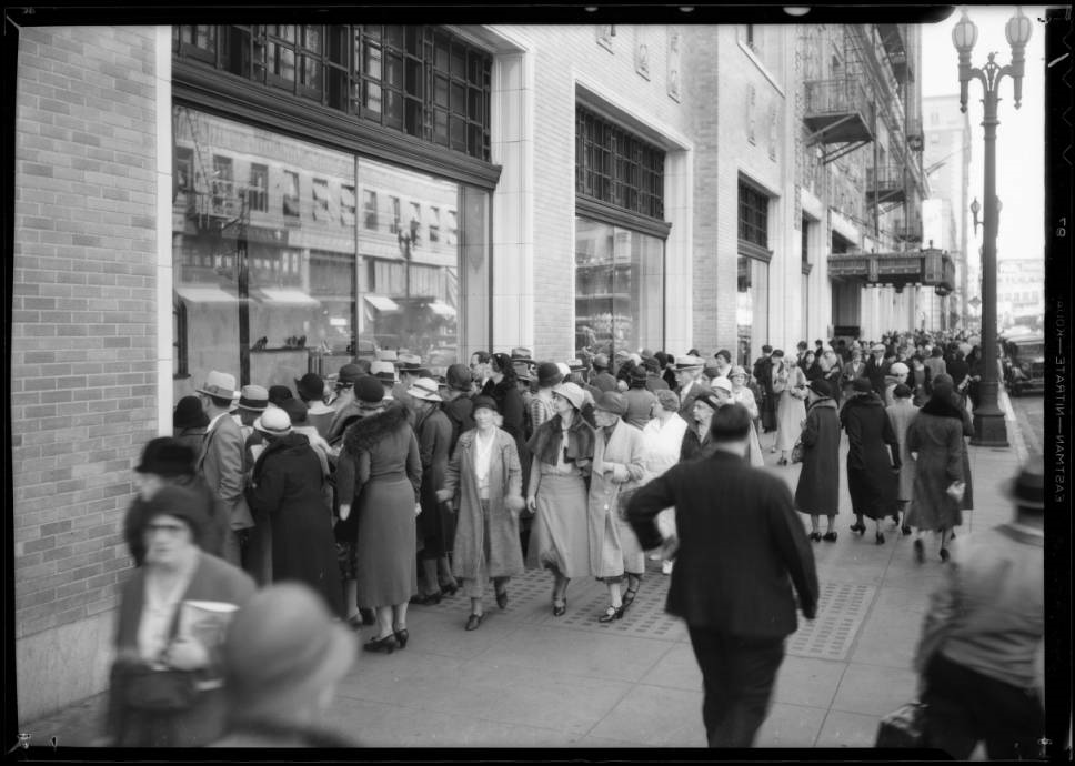 Window-shoppers at J.W. Robinson's, 1933