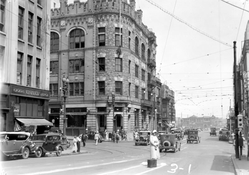 Looking east on 1st Street from Broadway, 1934