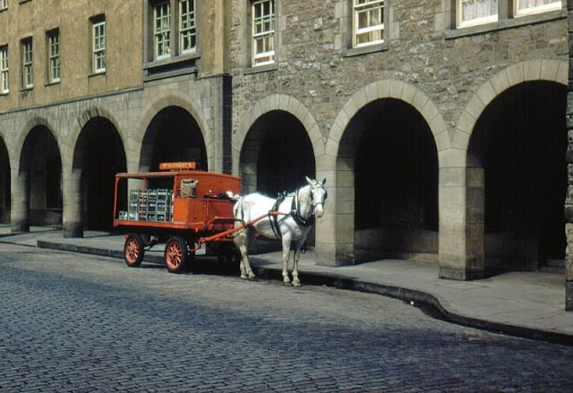 St. Cuthbert's horse-drawn milk cart, Canongate, Edinburgh, 1960