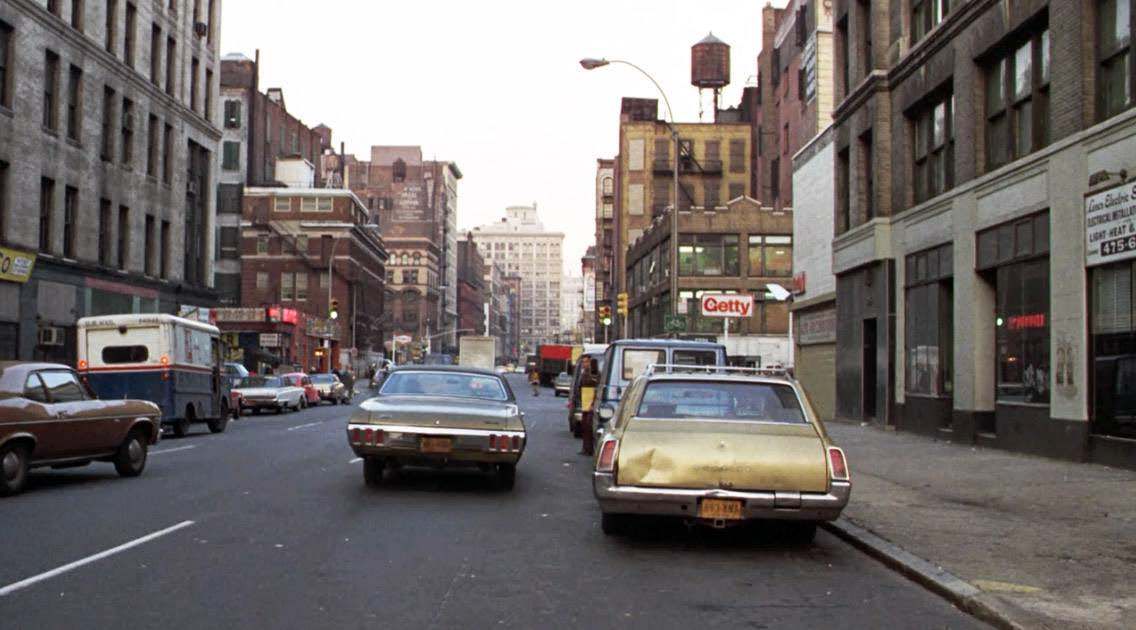 Lafayette Street at Bleecker, facing North, 1976. Screencap from Marathon Man
