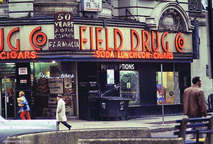 Southwest corner of 74th and Broadway, the storefront was located inside the Ansonia. Early 1970s