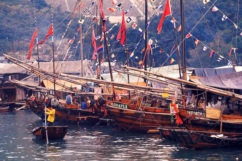 Aberdeen, sampan and fishing boats at Chinese New Year, 1974