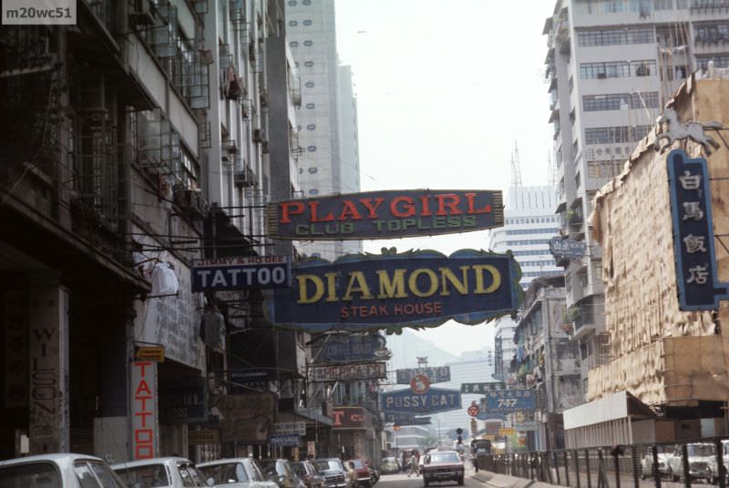 Diamond Steakhouse on Lockhart Road, looking west towards Fenwick, Wanchai, 1974