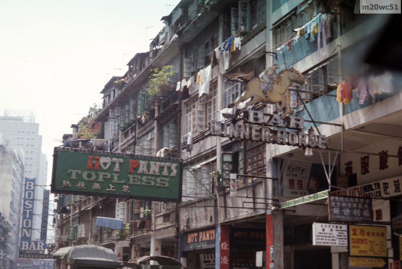 Hot Pants Bar on Lockhart Road, looking west towards Luard Road, Wanchai, 1974
