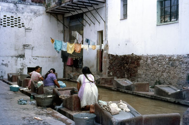 Cuernavaca. Women washing outside the hotel