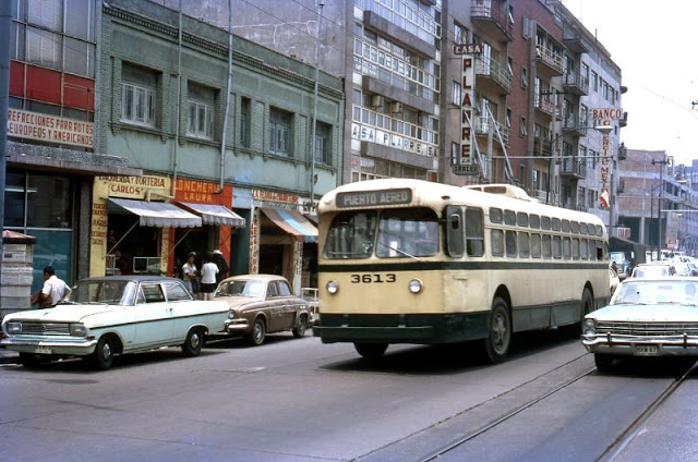 Mexico City. Trolleybus No. 3613 on tram line bound for 'Puerto Aereo'