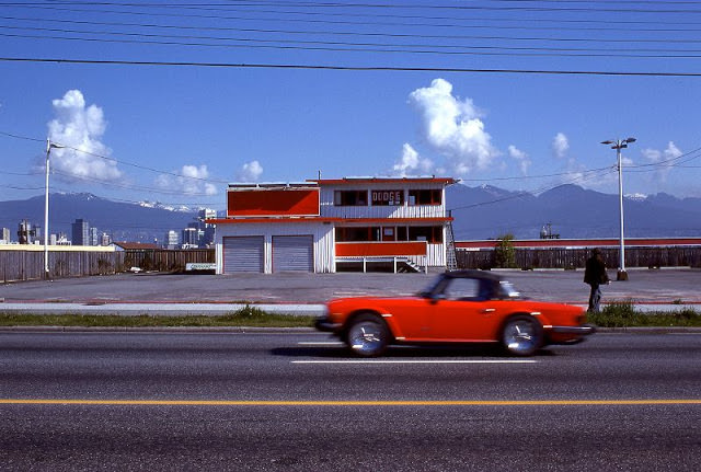 Red Triumph TR6, Vancouver, May 1978