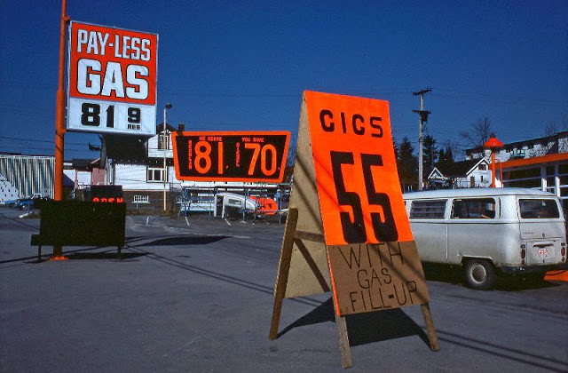 With gas fill-up, Vancouver, March 1978