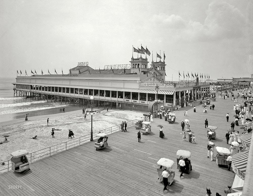 The Jersey Shore circa 1910. Steeplechase Pier and Boardwalk, Atlantic City.