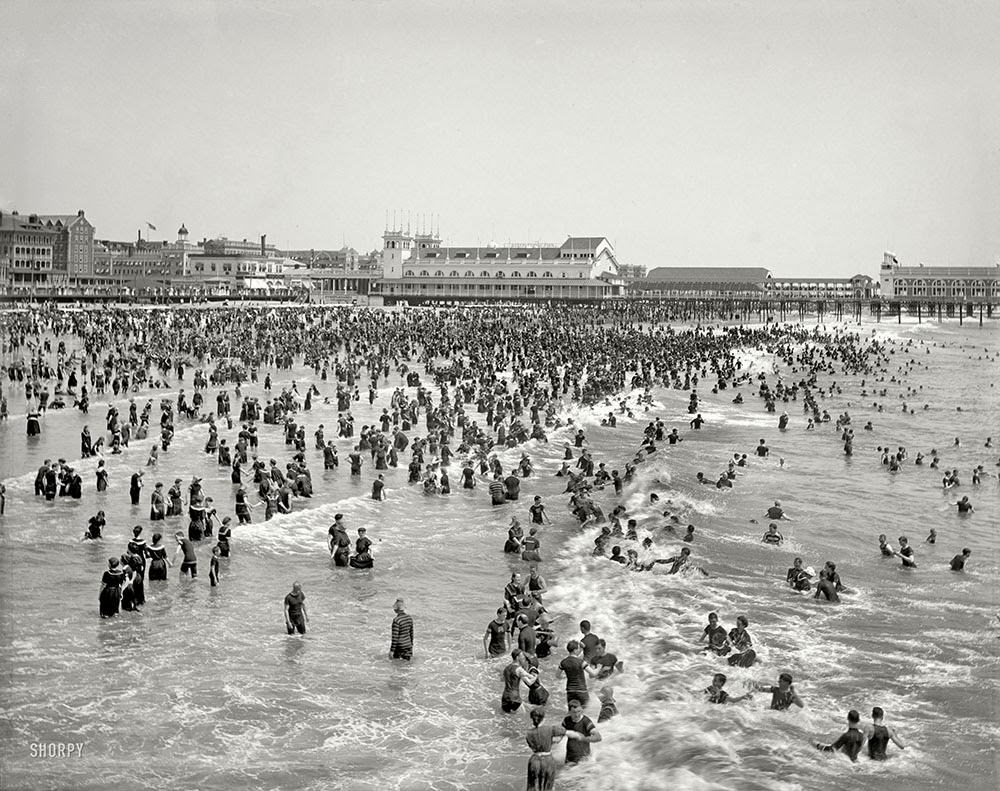 The Jersey Shore circa 1904. Steeplechase Pier and bathers, Atlantic City.