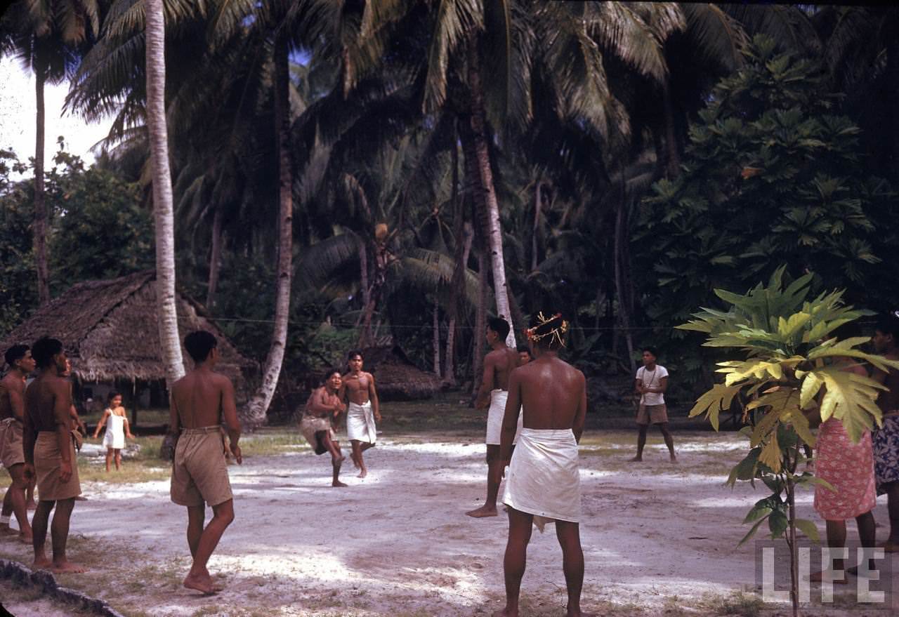 Local native people playing a game during WWII.