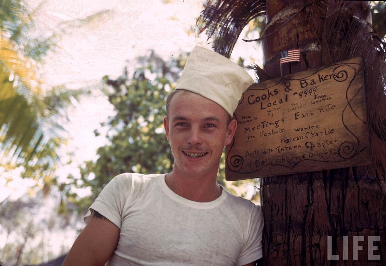 Young military cook on Tarawa during WWII.
