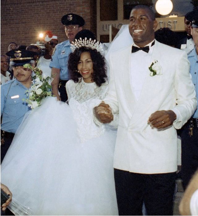 Basketball legend and HIV/AIDS activist Magic Johnson wed Earlitha 'Cookie' Kelly at a small (by celebrity standards) wedding in Lansing, Michigan in 1991