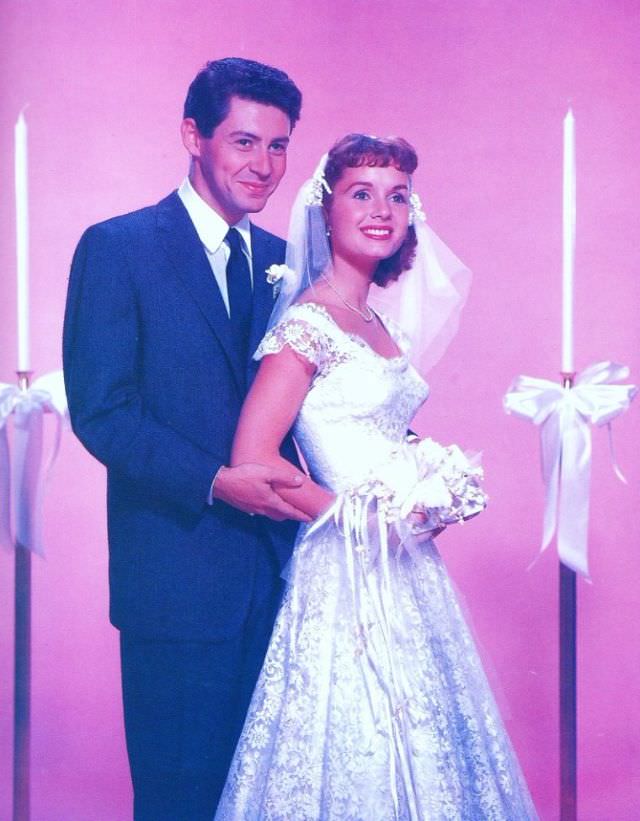 Eddie Fisher and Debbie Reynolds on their wedding day, 1955