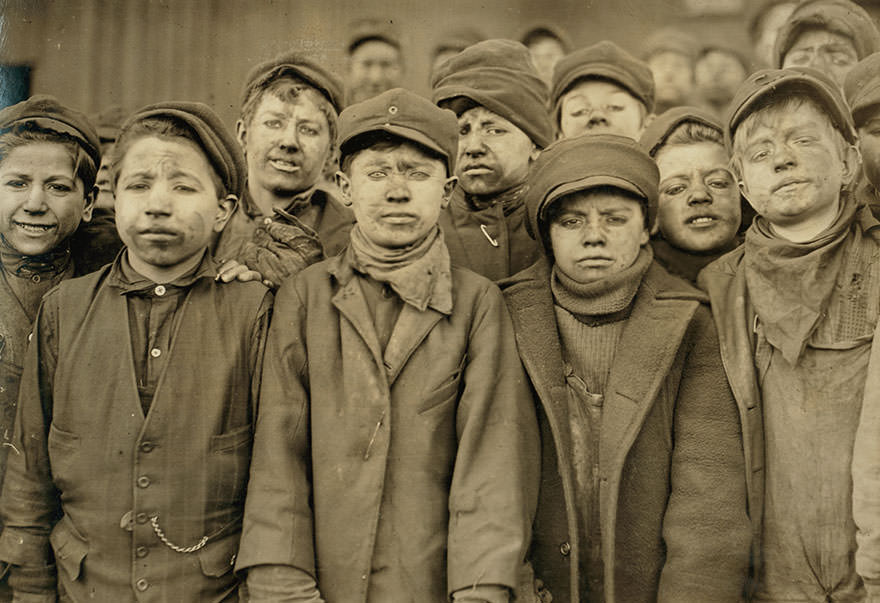 Breaker boys in #9 breaker, Hughes town borough, pa. Coal co. Smallest boy is Angelo ross. Location: Pittston, Pennsylvania