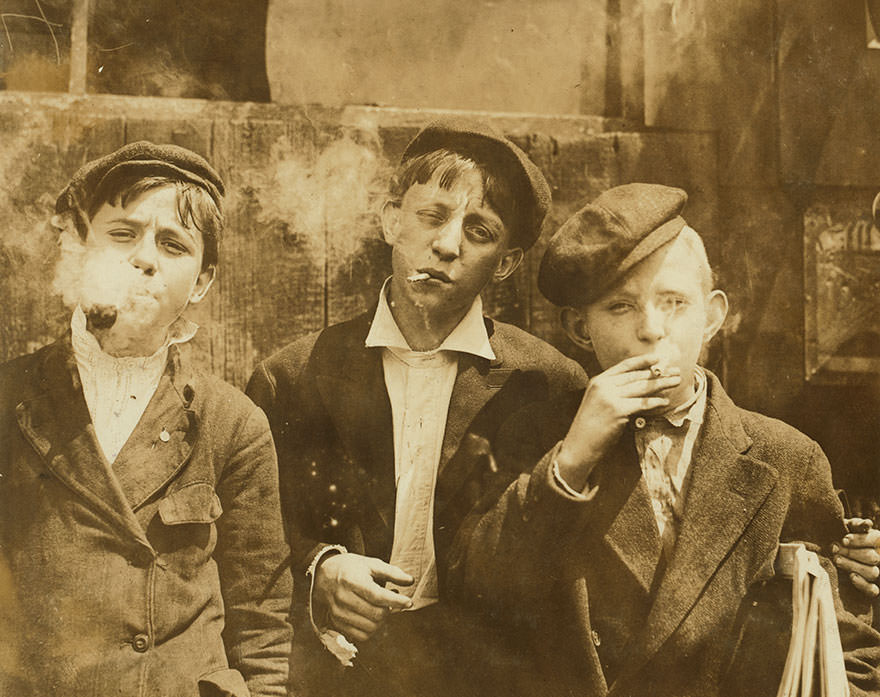 11:00 A:M Monday, may 9th, 1910. Newsies at skeeter’s branch, Jefferson near franklin. They were all smoking. Location: St. Louis, Missouri