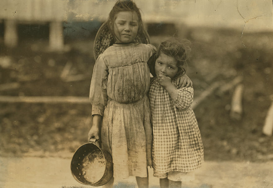 Maud Daly, five years old. Grade Daly, three years old. Each pick about one pot of shrimp a day for the peerless oyster co. Location: bay St. Louis, Mississippi
