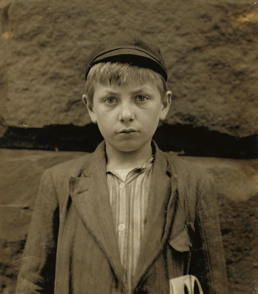 Louis Birch, newsboy, 12 years of age. Just started selling. Made 10 cents one day. Father dead. While not under any compulsion to sell papers, louis, of his own accord, took it up in order to help support his widowed mother. Location: Wilmington, Delaware