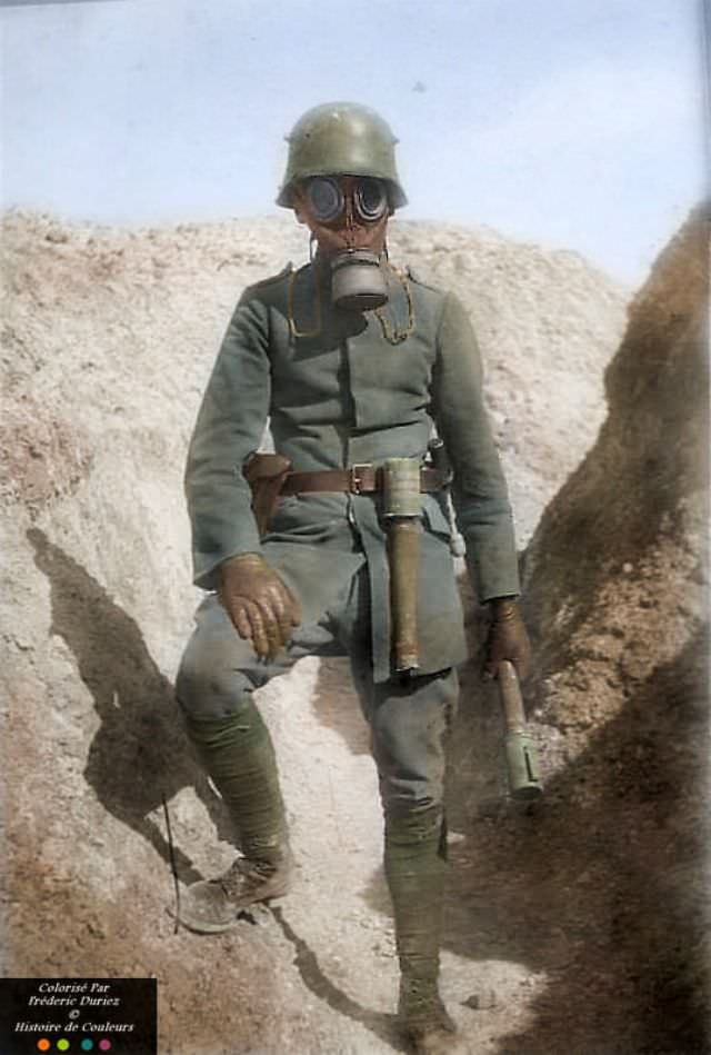 German soldier with gas mask