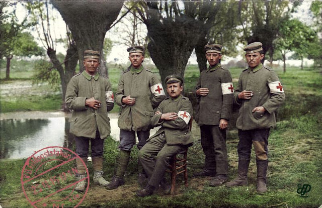 Medical staff in the shade of the willows, 1918