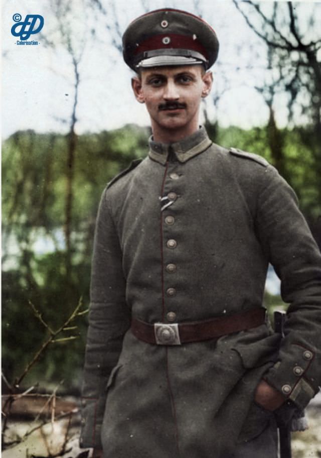 Otto Frank (father of Anne Frank) during the First Word War in 1917. He fought for Germany. Of the eight people who hid in the Annex, only Otto Frank survived the arrest and genocide