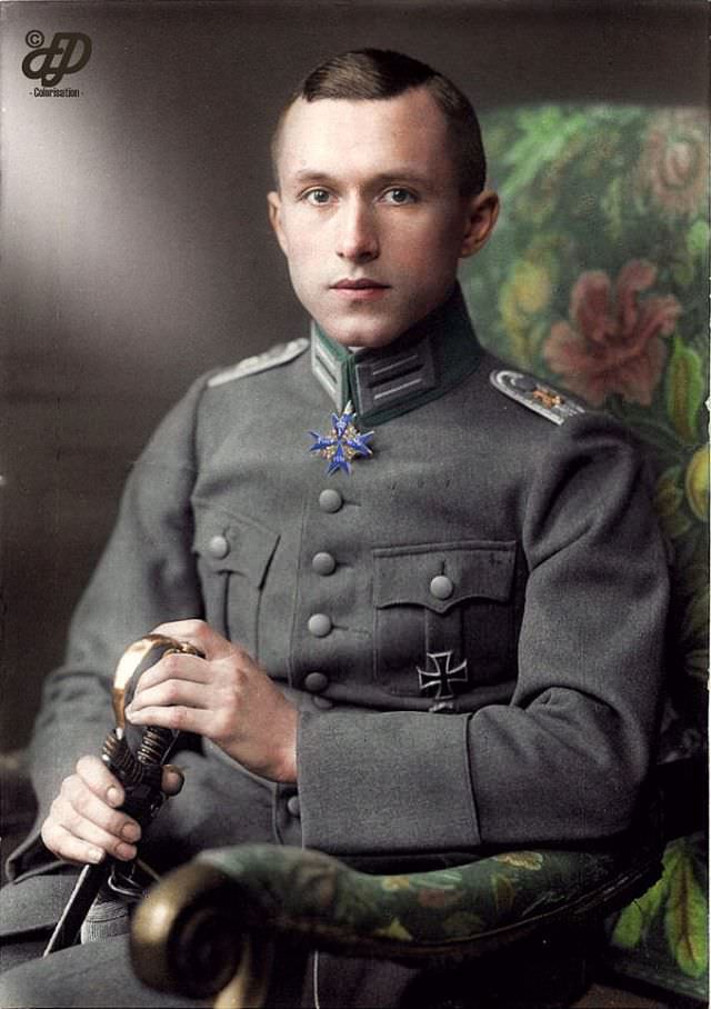 Portrait of Ernst Jünger, a highly decorated German soldier, author, and entomologist who became publicly known for his World War I memoir 'Storm of Steel'