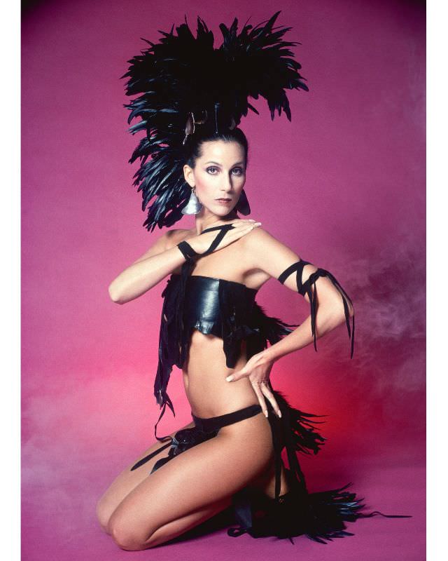 Cher poses for a Fashion Session in a Bob Mackie Creation in Los Angeles, California, 1978