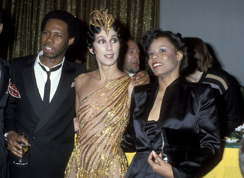 Nile Rodgers, Cher and Alfa Anderson attend the Billboard Magazine's 1978 Disco Convention Banquet at the New York Hilton Hotel, New York City. Photo by Ron Galella, 1979