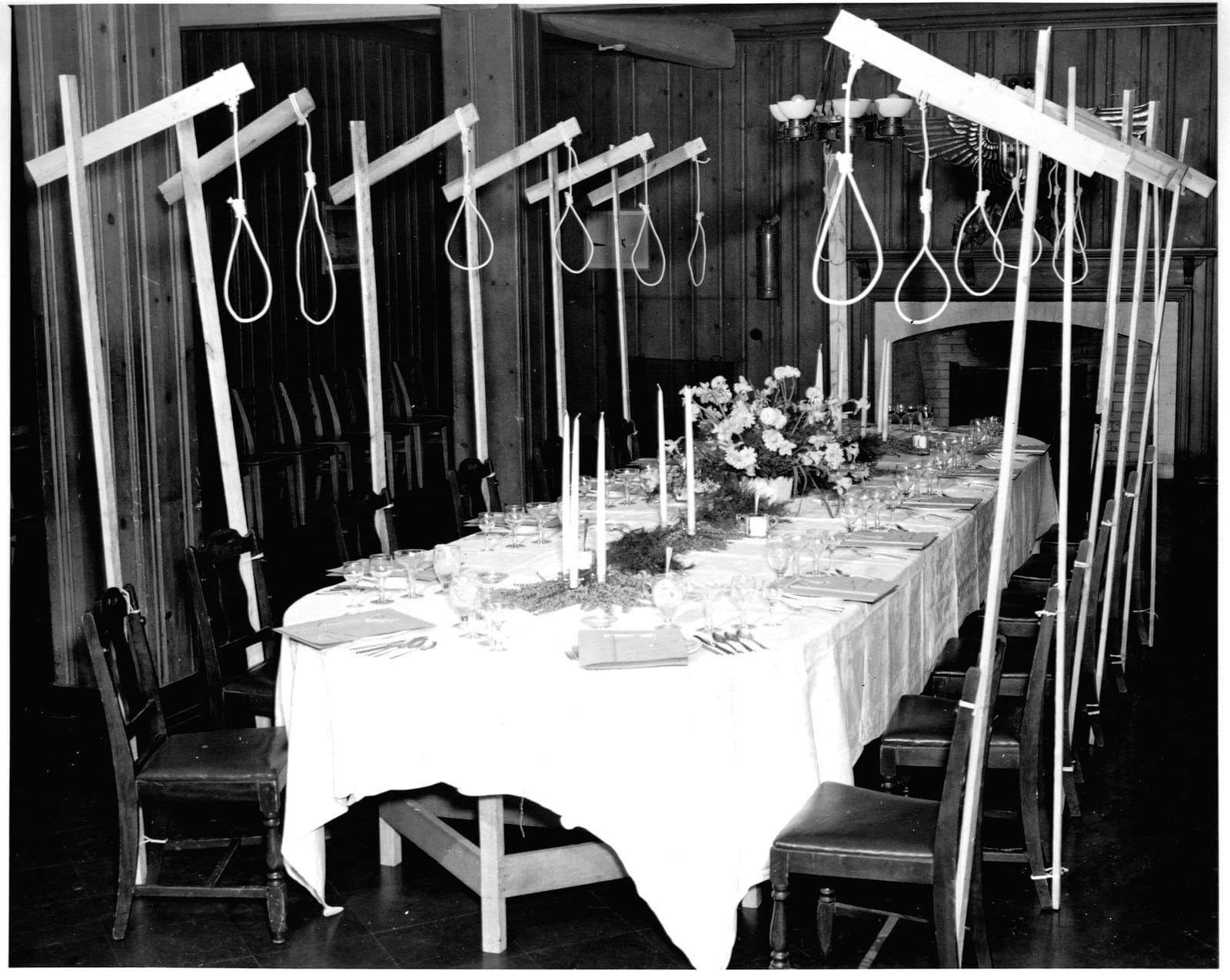 A dinner table set up for 14 unsuspecting guests in 1946