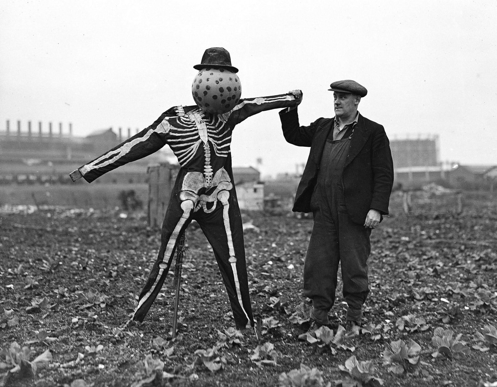 This farmer with the brilliant idea of dressing his scarecrow as a skeleton in 1937