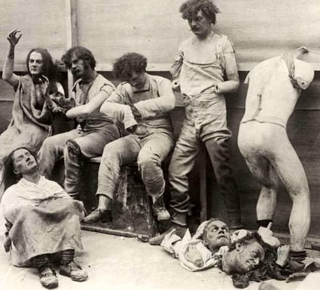 Burned and melted wax figures after the 1925 fire at Madame Tussauds in London