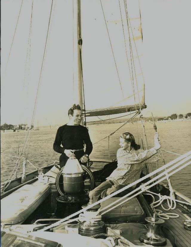 Lauren Bacall and Humphrey Bogart Enjoying a Day of Sailing in 1946
