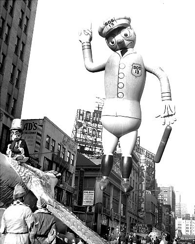 This cop balloon, shown here at Broadway and 56th St., was also featured in the 1937 parade.