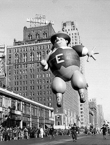 The kids screamed in 1946 to see this pilgrim father taking the air near the Mayflower Hotel on on Central Park West at 60th Street
