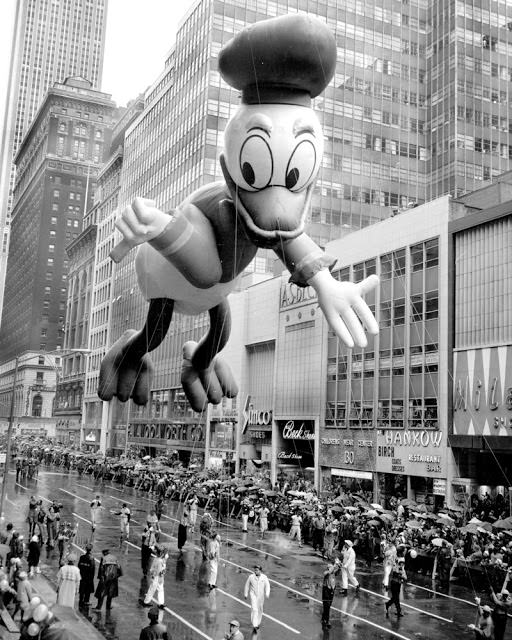 Donald floats down the street in the Macy's Thanksgiving Day parade in 1962.