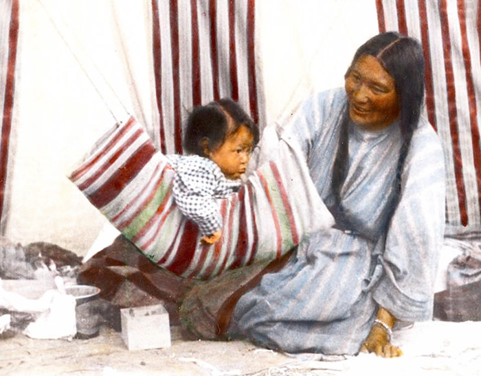 Walks-in-the-water (soya-wa-awachkai) And Her Baby Koumiski (round Face). Siksika. Montana. Ear