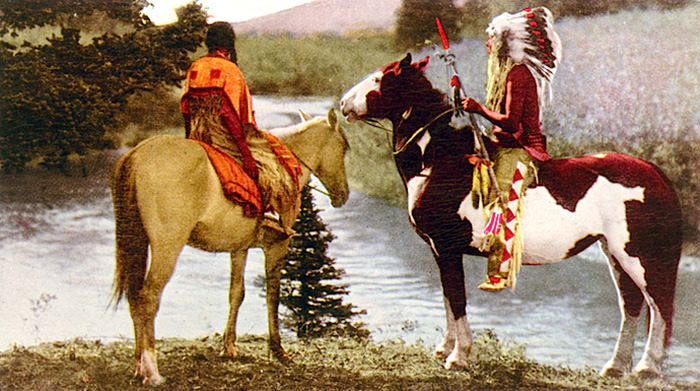 Piegan Couple. Ca. 1890-1910. Glacier National Park, Montana. Colorized Photo/postcard