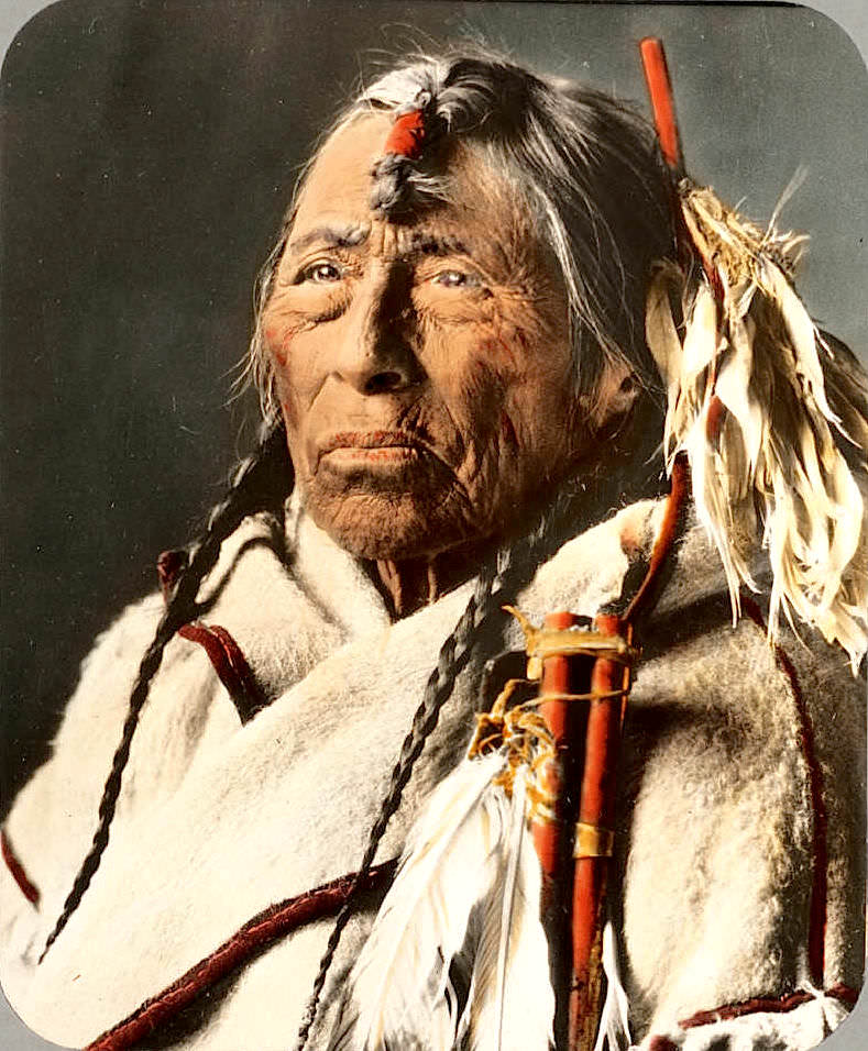 Eagle Arrow. A Siksika man. Montana. Early 1900s. Glass lantern slide by Walter McClintock.