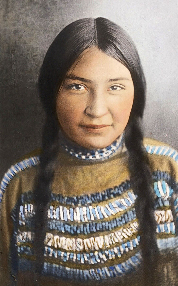 Blackfeet Girl. Montana. Early 1900s. Glass Lantern Slide By Walter Mcclintock
