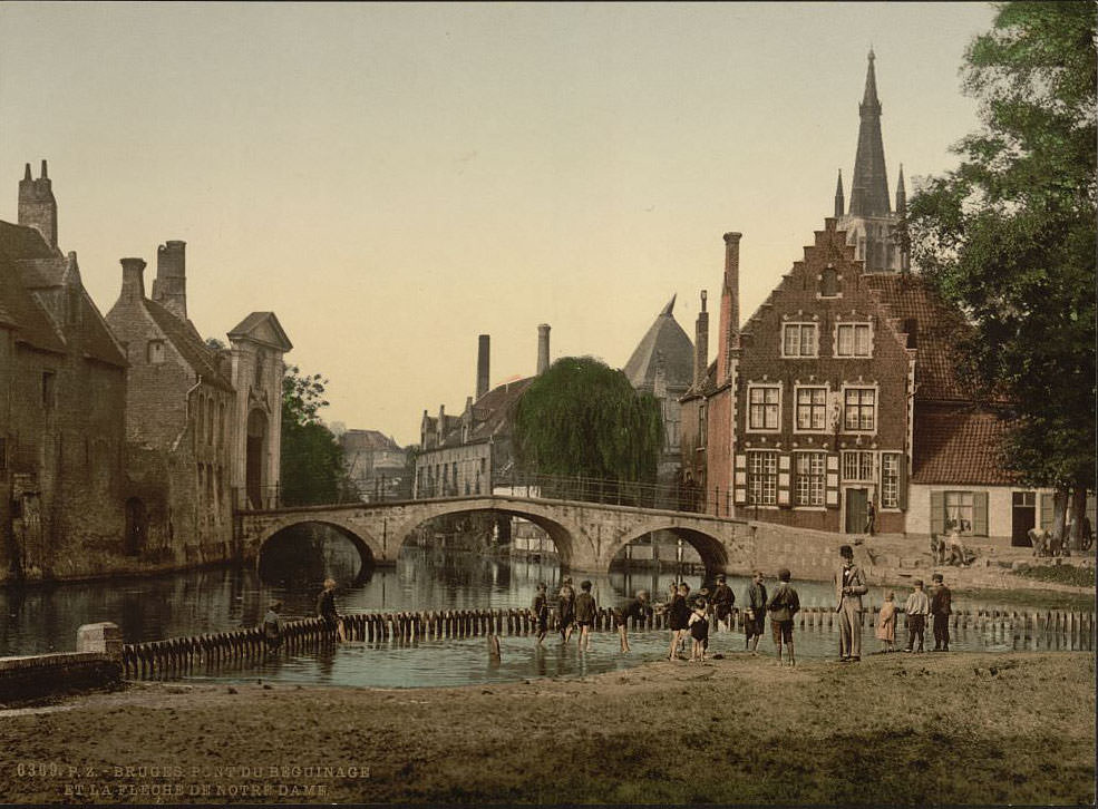 Convent bridge and the spire of Notre Dame, Bruges, Belgium