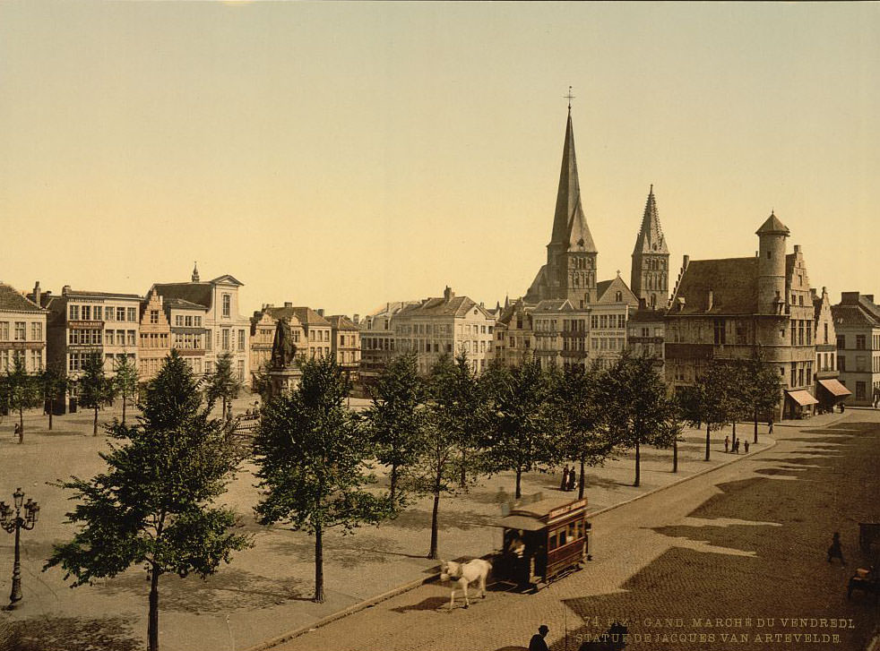 Friday market, statue of John of Artevelde, Ghent, Belgium