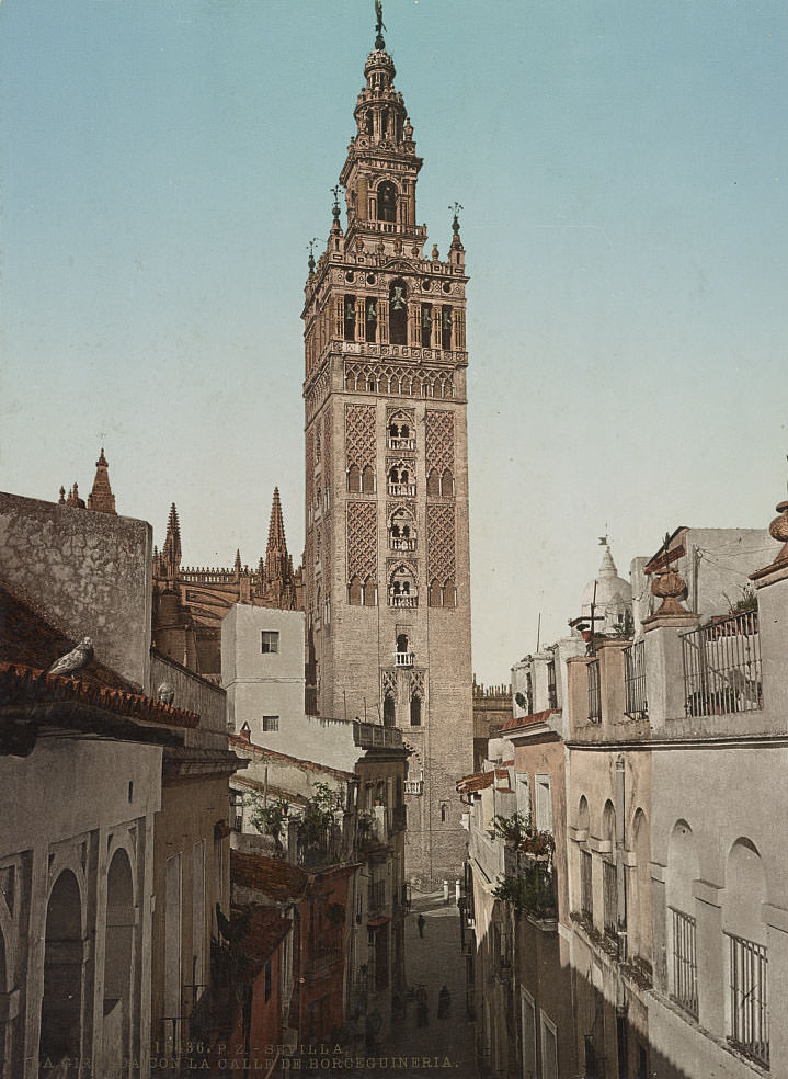 La Giralda con la calle de Borceguineria, Sevilla