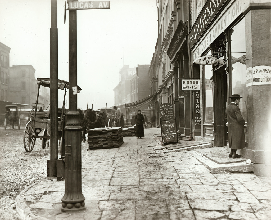 Northeast corner of Third Street and Lucas Avenue, ca. 1900s