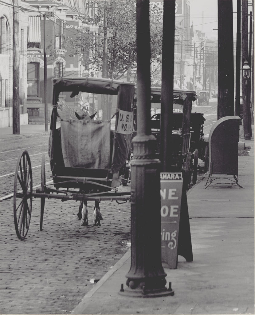 U.S. Mail Carriage parked on Olive Street near Grand Avenue, 1906
