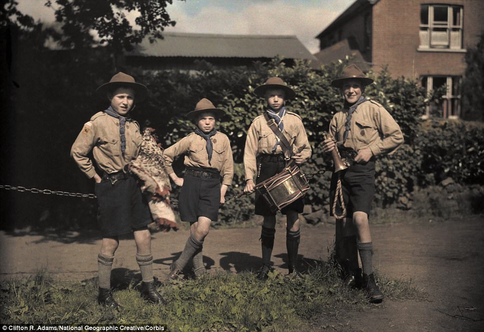 A portrait of Boy Scouts at Abinger Hammer, a village in Surrey situated in between Dorking and Guildford, on a Sunday hike