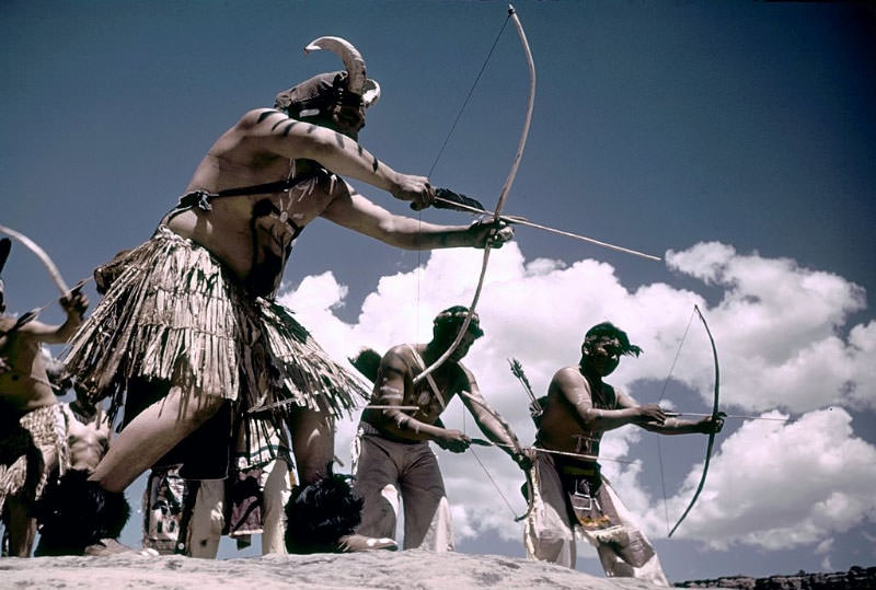 Members of the Shivwitz Paiute tribe show off their prowess with a bow and arrow.