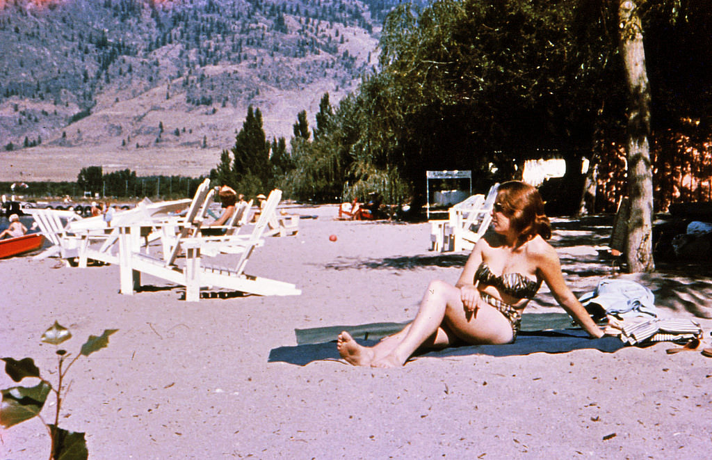 Woman in bikini at Lake Okanagan, BC, 1964