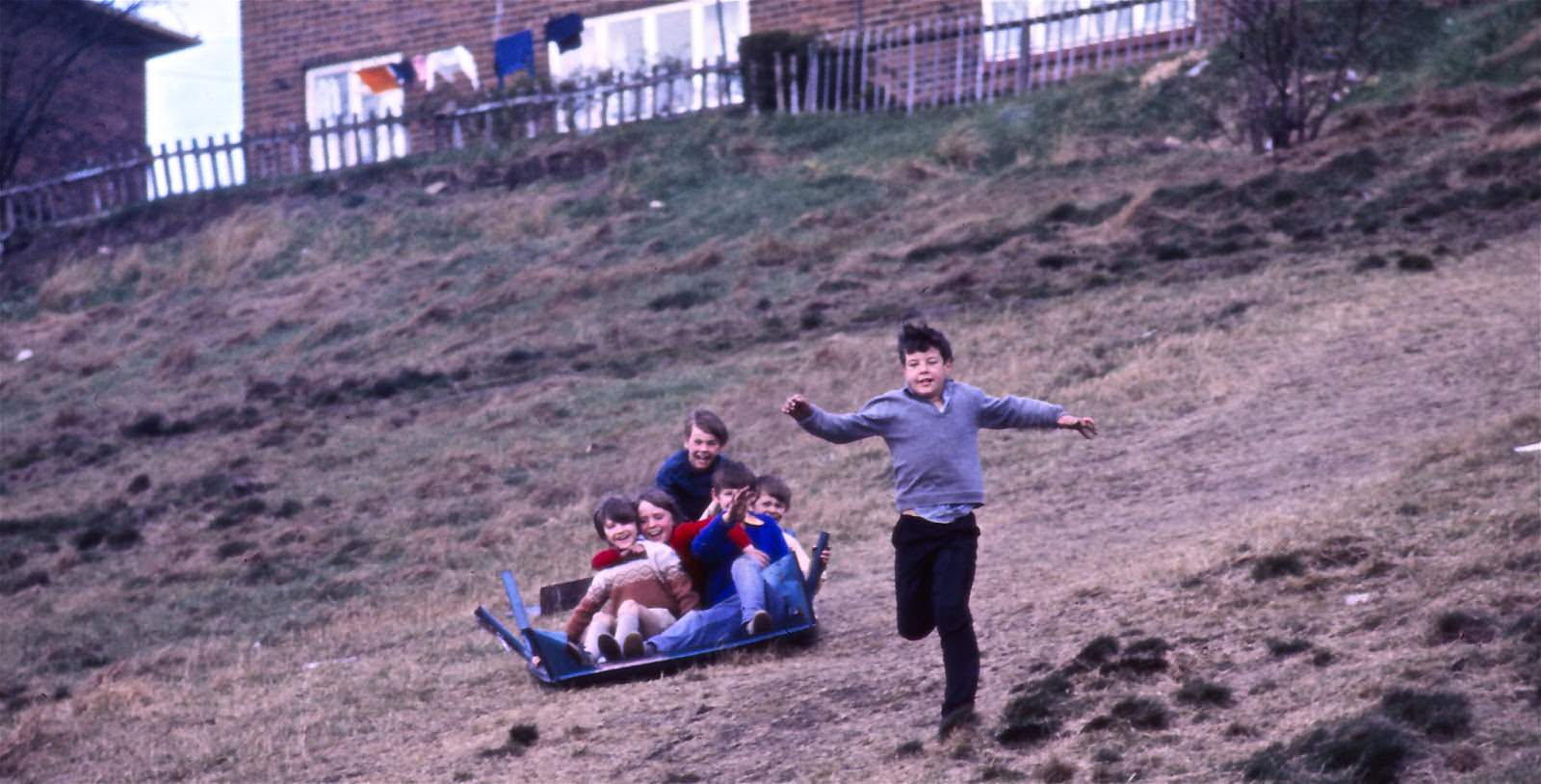 Snow? An upturned table and a dry grass slope are all you need.