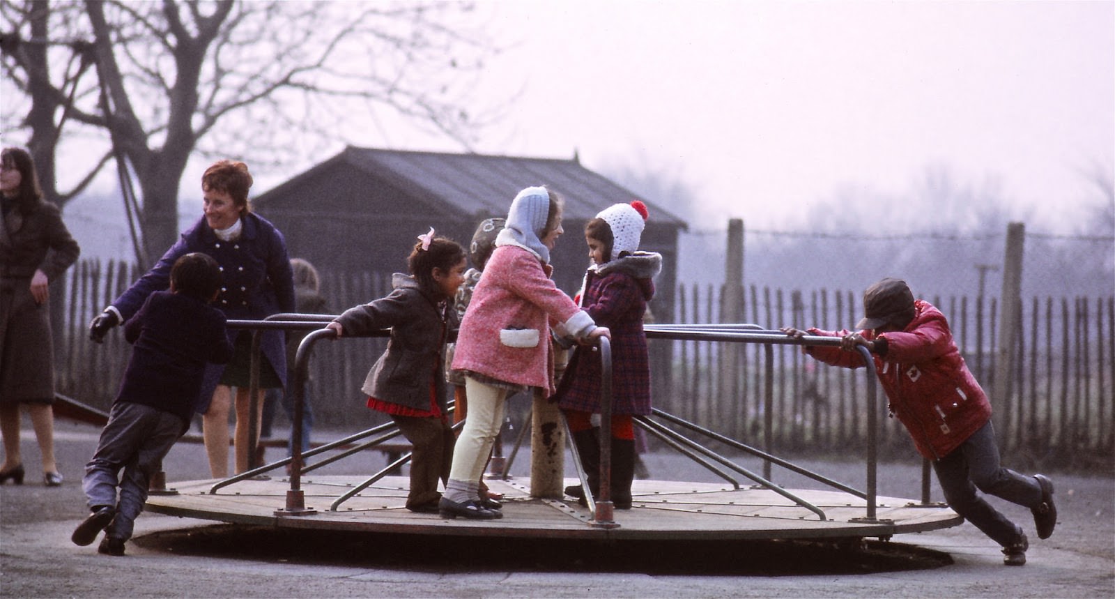 Simple fun in the children's playground propelled by push power.