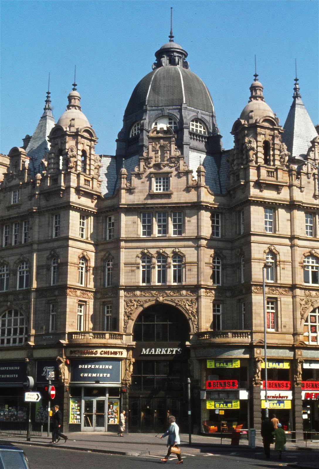 Entrance to Kirkgate Market with its wonderful Victorian facade.